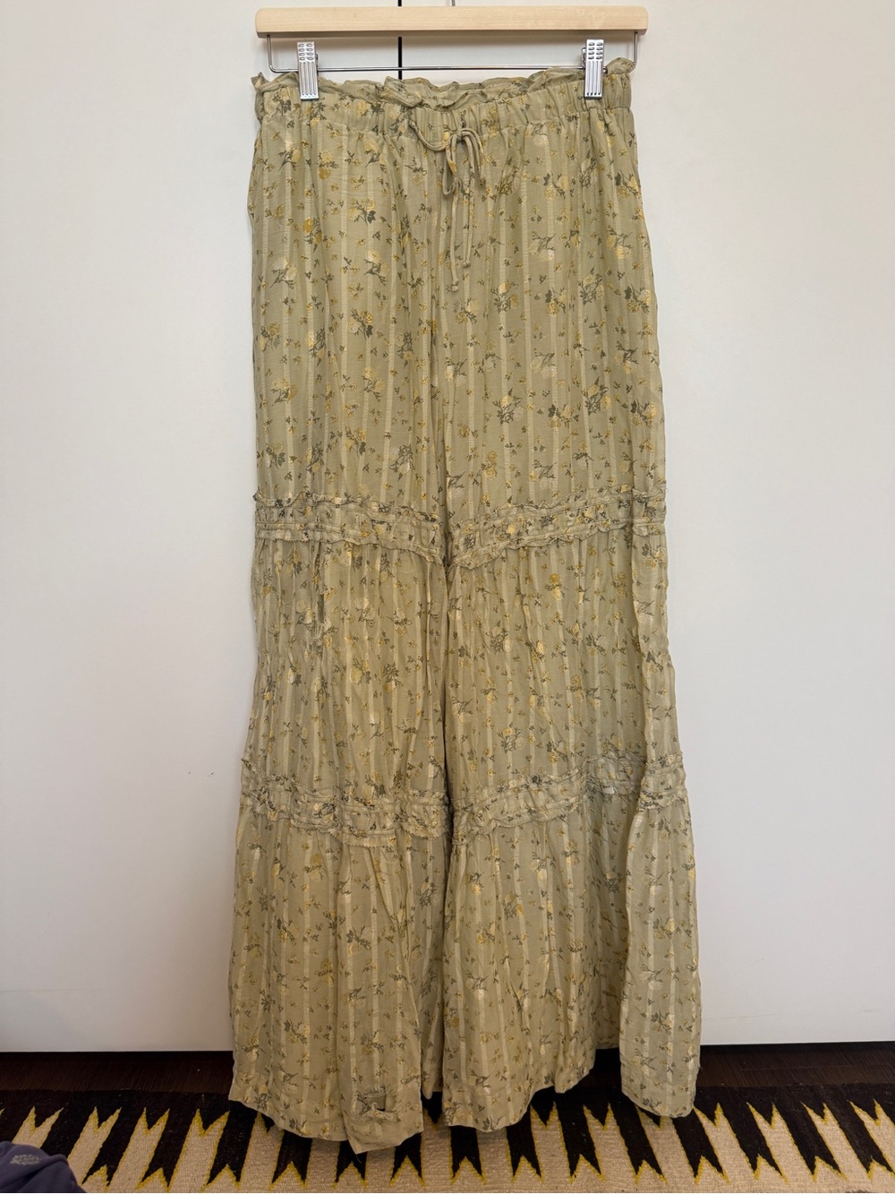 Free People Sage Floral Tiered Wide-Leg Pants